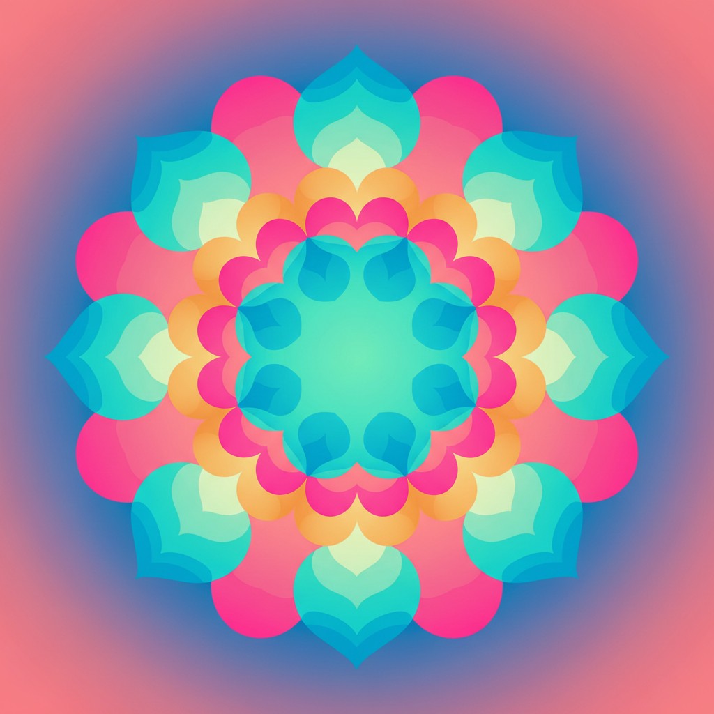 Een visueel opvallend en complex abstract multicolor mandala-design.